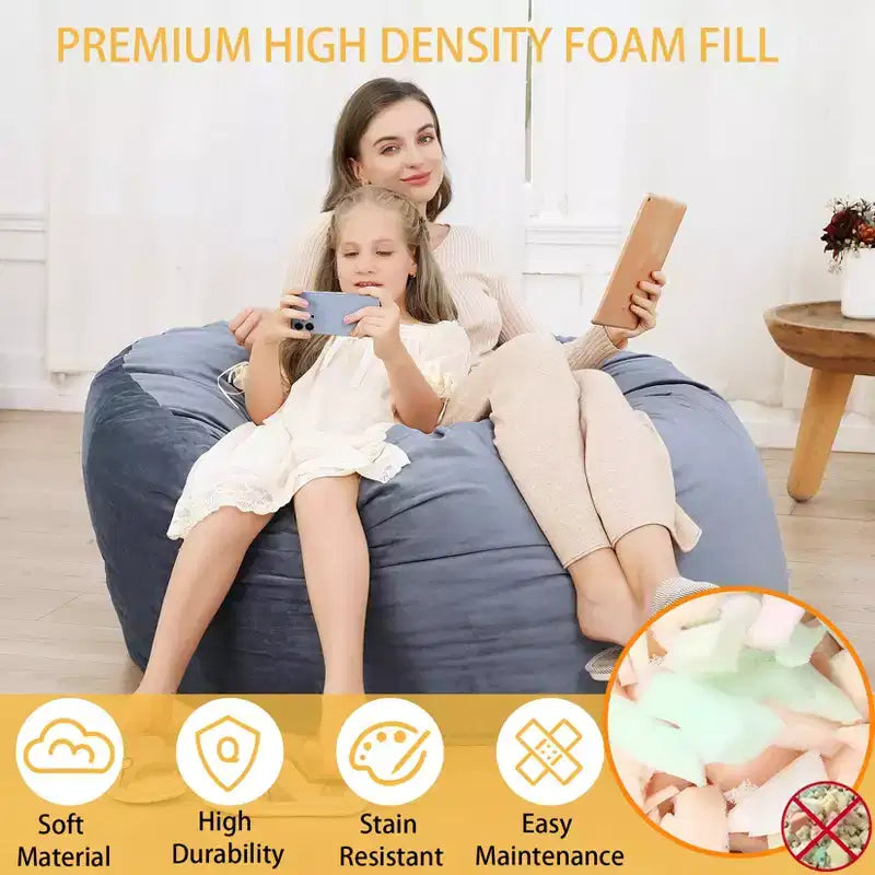 4 Ft Large Bean Bag Chairs for Adults/Teens with Shredded Foam Filling, Comfy Bean Bag Sofa with Filler Included, Soft Velvet Fabric Beanbags,4 Foot