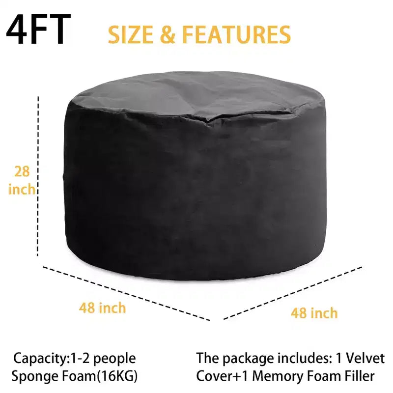 4 Ft Large Bean Bag Chairs for Adults/Teens with Shredded Foam Filling, Comfy Bean Bag Sofa with Filler Included, Soft Velvet Fabric Beanbags,4 Foot
