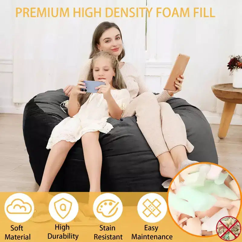 4 Ft Large Bean Bag Chairs for Adults/Teens with Shredded Foam Filling, Comfy Bean Bag Sofa with Filler Included, Soft Velvet Fabric Beanbags,4 Foot