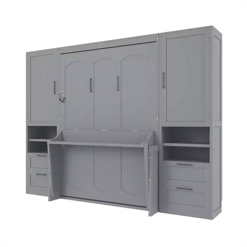 Full Murphy Bed Wall Bed with Closet, Full Size Cabinet Bed Folding Wall Bed with Storage Drawers and Shelves for Guest Room Office