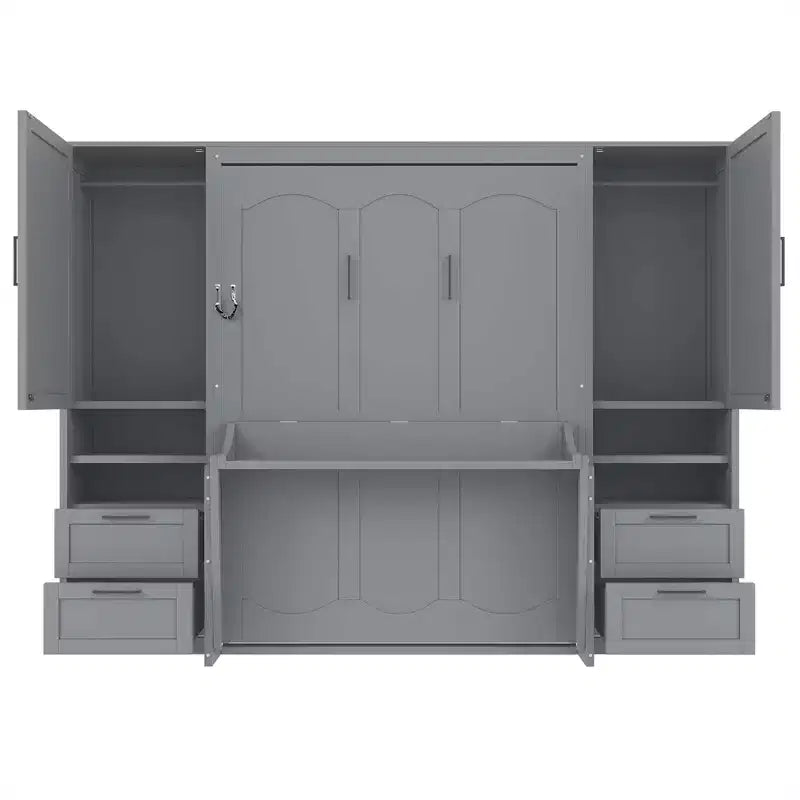 Full Murphy Bed Wall Bed with Closet, Full Size Cabinet Bed Folding Wall Bed with Storage Drawers and Shelves for Guest Room Office