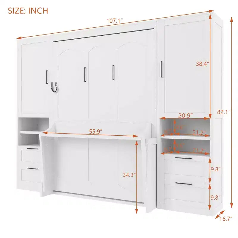 Full Murphy Bed Wall Bed with Closet, Full Size Cabinet Bed Folding Wall Bed with Storage Drawers and Shelves for Guest Room Office