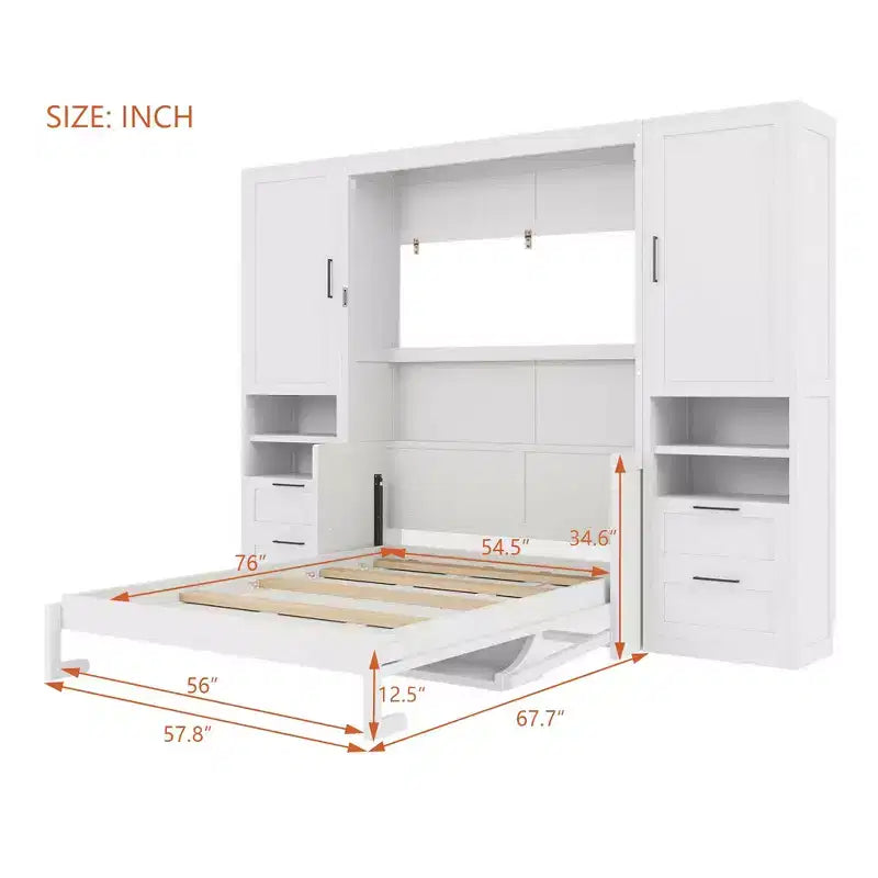 Full Murphy Bed Wall Bed with Closet, Full Size Cabinet Bed Folding Wall Bed with Storage Drawers and Shelves for Guest Room Office