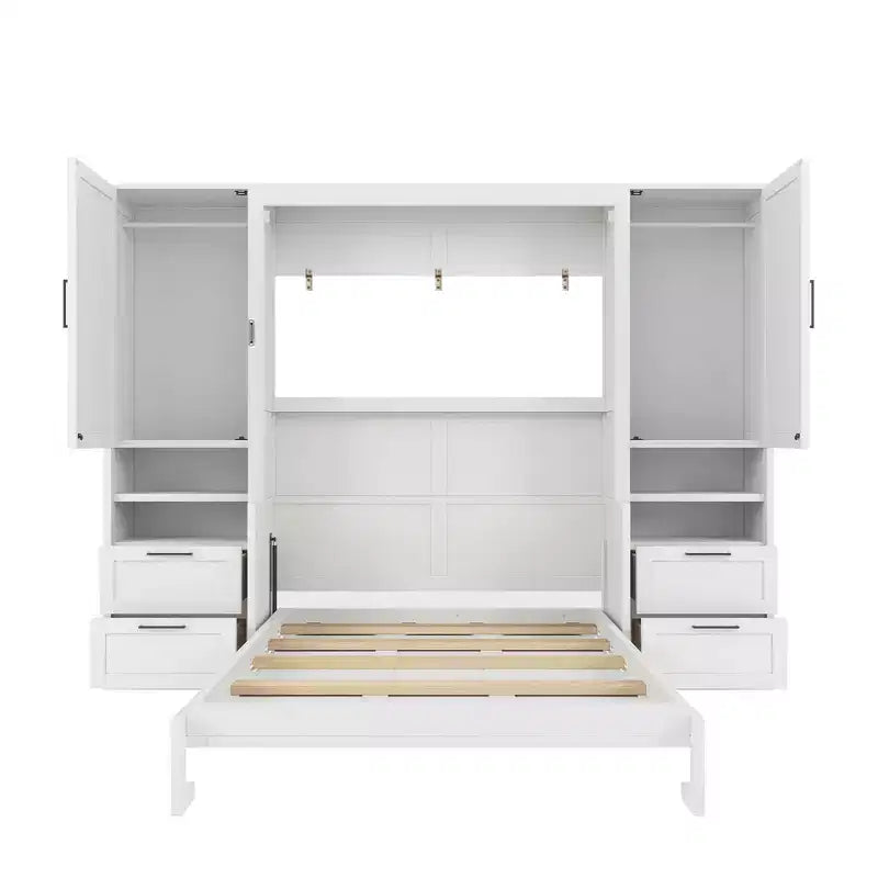 Full Murphy Bed Wall Bed with Closet, Full Size Cabinet Bed Folding Wall Bed with Storage Drawers and Shelves for Guest Room Office