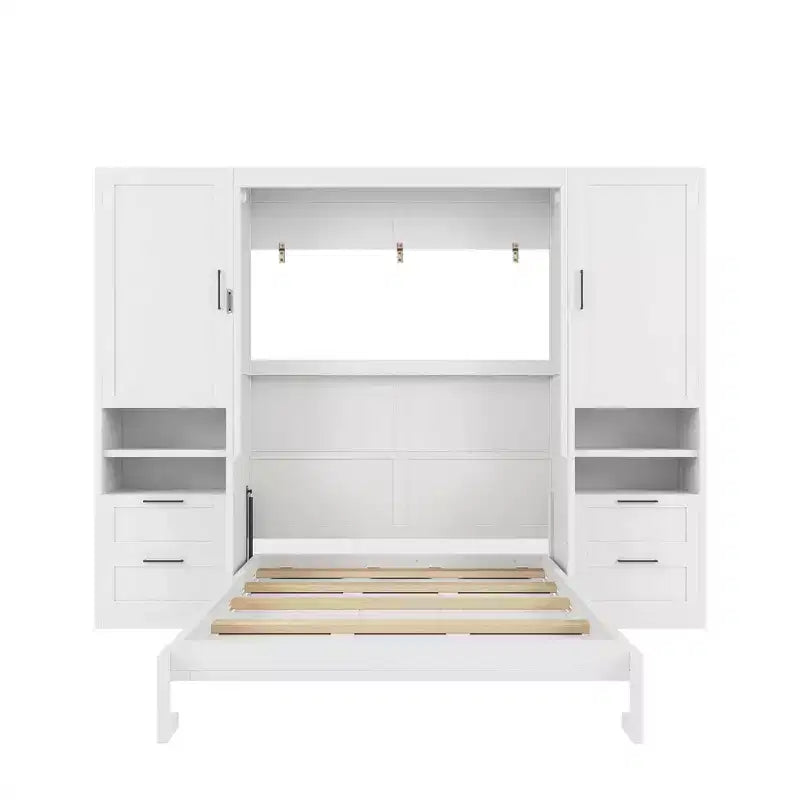 Full Murphy Bed Wall Bed with Closet, Full Size Cabinet Bed Folding Wall Bed with Storage Drawers and Shelves for Guest Room Office