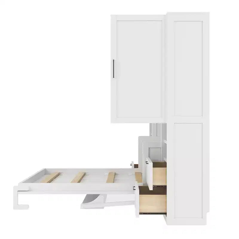 Full Murphy Bed Wall Bed with Closet, Full Size Cabinet Bed Folding Wall Bed with Storage Drawers and Shelves for Guest Room Office