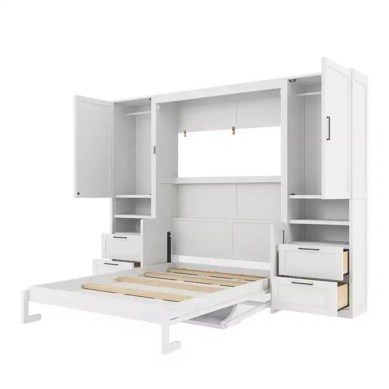 Full Murphy Bed Wall Bed with Closet, Full Size Cabinet Bed Folding Wall Bed with Storage Drawers and Shelves for Guest Room Office