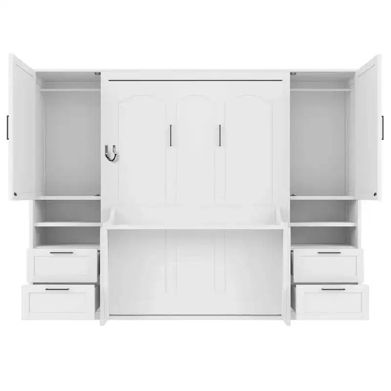 Full Murphy Bed Wall Bed with Closet, Full Size Cabinet Bed Folding Wall Bed with Storage Drawers and Shelves for Guest Room Office