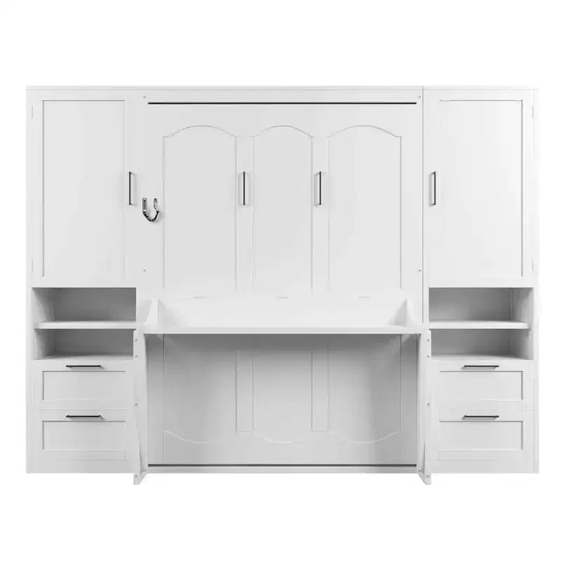 Full Murphy Bed Wall Bed with Closet, Full Size Cabinet Bed Folding Wall Bed with Storage Drawers and Shelves for Guest Room Office