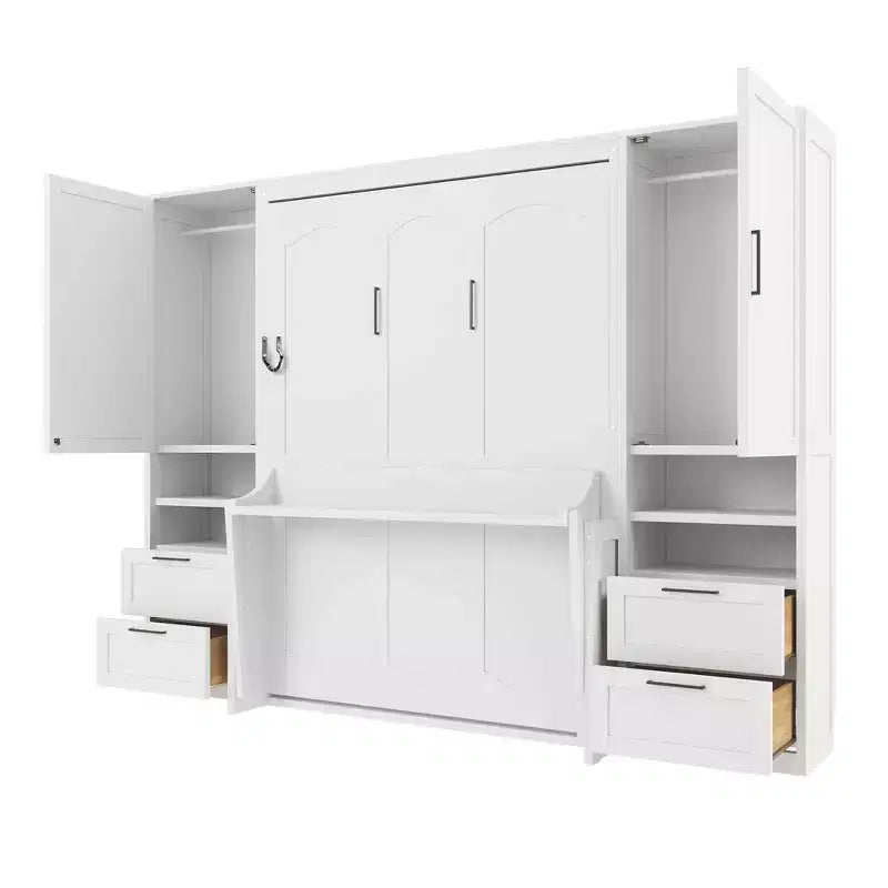 Full Murphy Bed Wall Bed with Closet, Full Size Cabinet Bed Folding Wall Bed with Storage Drawers and Shelves for Guest Room Office