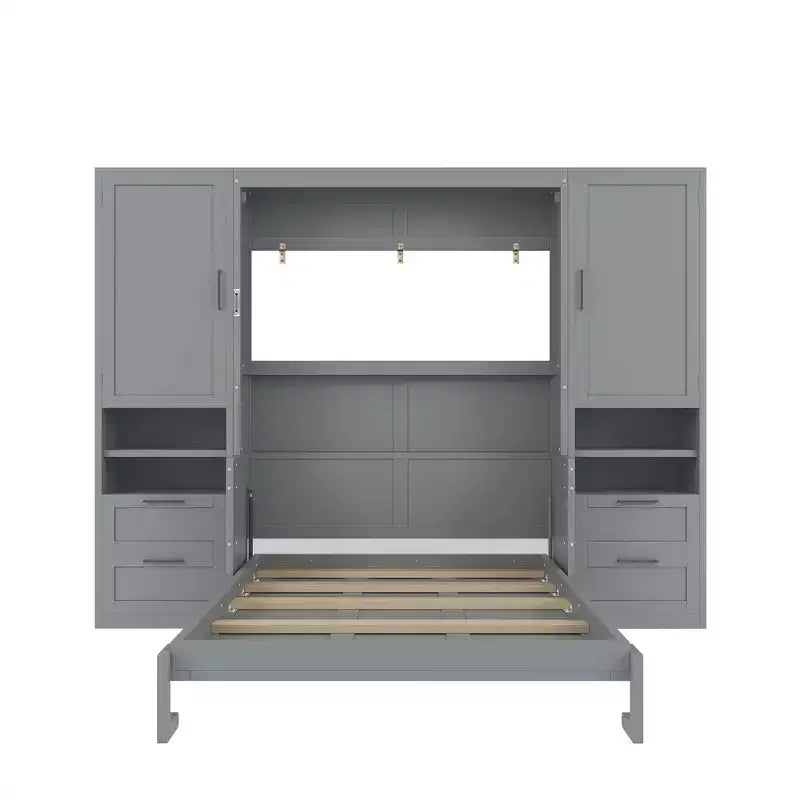 Full Murphy Bed Wall Bed with Closet, Full Size Cabinet Bed Folding Wall Bed with Storage Drawers and Shelves for Guest Room Office