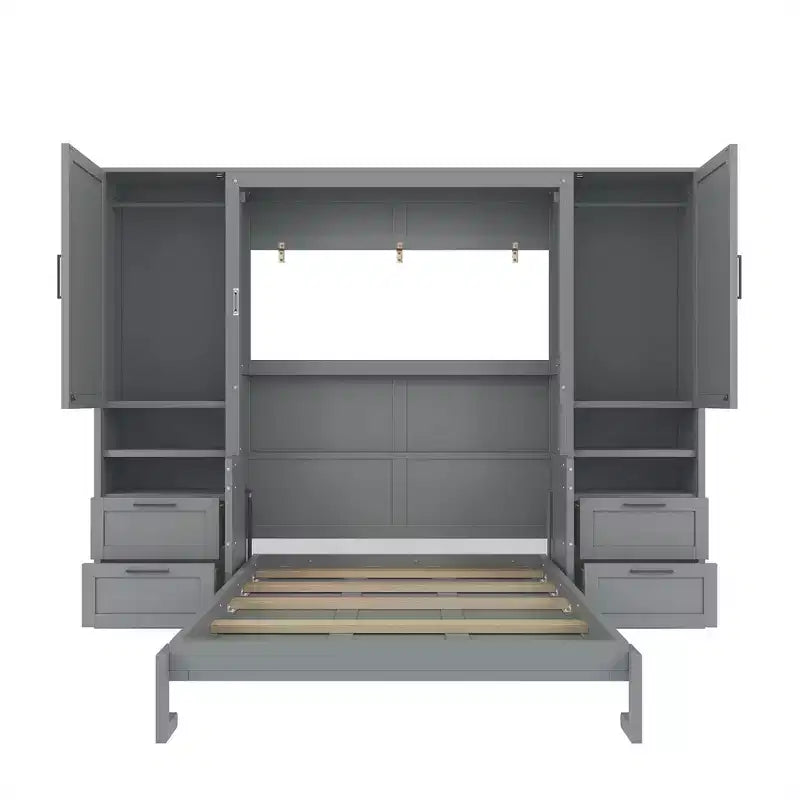 Full Murphy Bed Wall Bed with Closet, Full Size Cabinet Bed Folding Wall Bed with Storage Drawers and Shelves for Guest Room Office