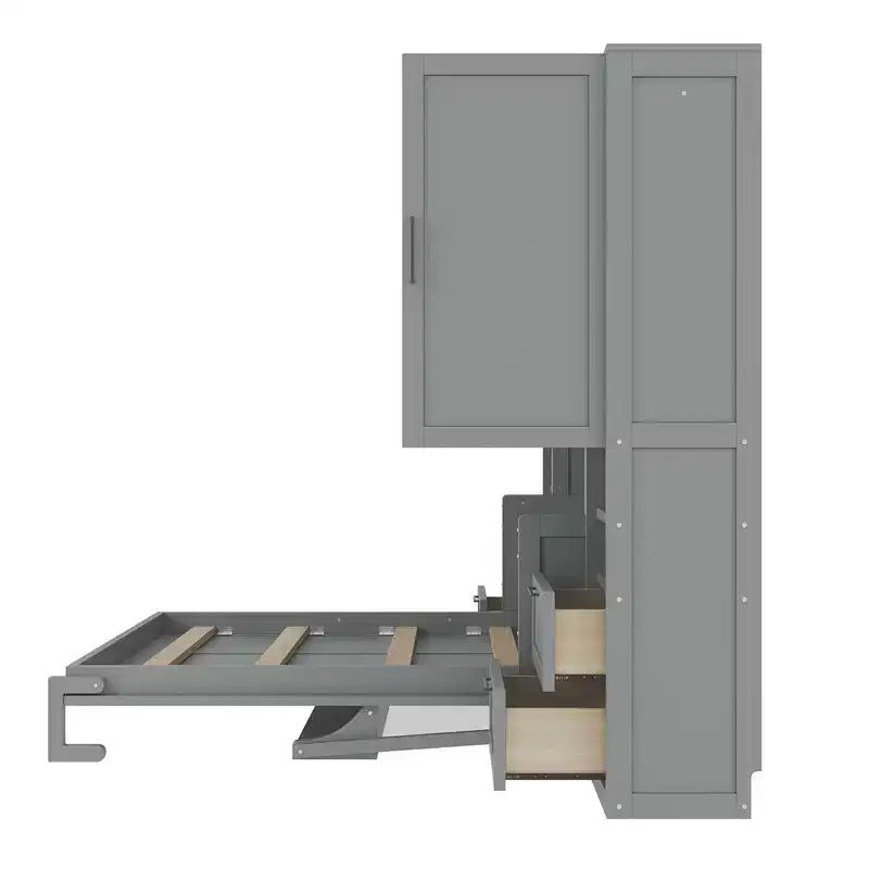 Full Murphy Bed Wall Bed with Closet, Full Size Cabinet Bed Folding Wall Bed with Storage Drawers and Shelves for Guest Room Office