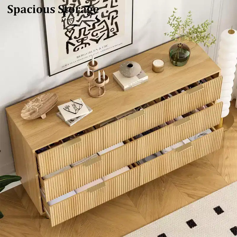 Acekool 7-Drawer Fluted Dresser with Gold Handles, Modern Storage Chest Organizer for Bedroom, Living Room, Hallway
