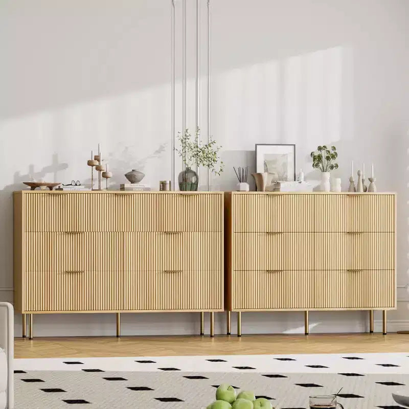 Acekool 7-Drawer Fluted Dresser with Gold Handles, Modern Storage Chest Organizer for Bedroom, Living Room, Hallway