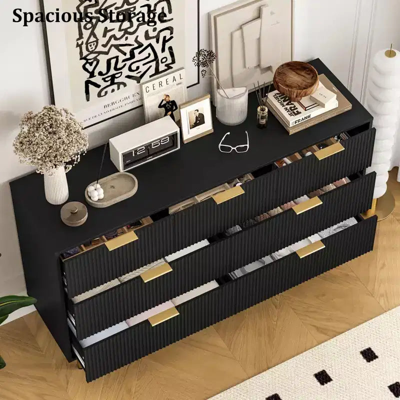 Acekool 7-Drawer Fluted Dresser with Gold Handles, Modern Storage Chest Organizer for Bedroom, Living Room, Hallway