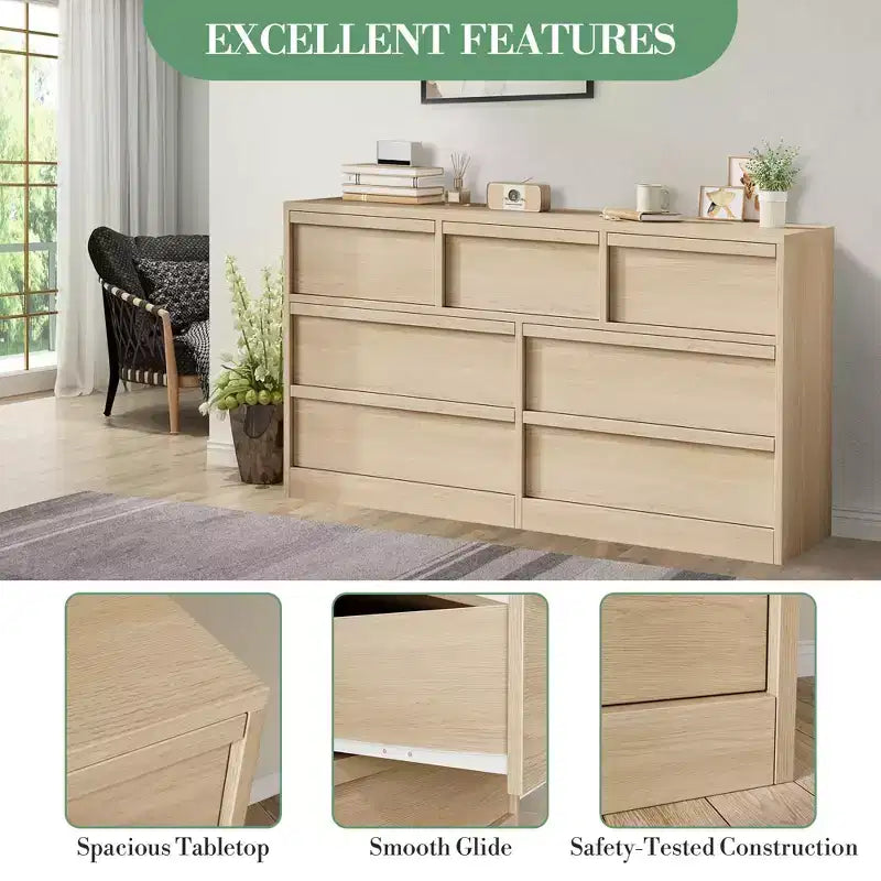 Chest of Drawers, Durable Wood Sideboard with Drawers & Spacious Countertop, Scandinavian Style Bedroom Furniture, for Living Room, Hallway