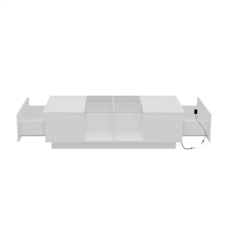 Famapy White High-Gloss LED Coffee Table  Multi-Zone Storage with Drawer & Open Compartments