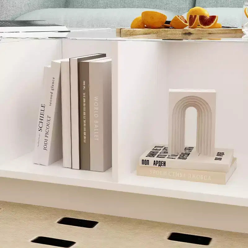 Famapy White High-Gloss LED Coffee Table  Multi-Zone Storage with Drawer & Open Compartments