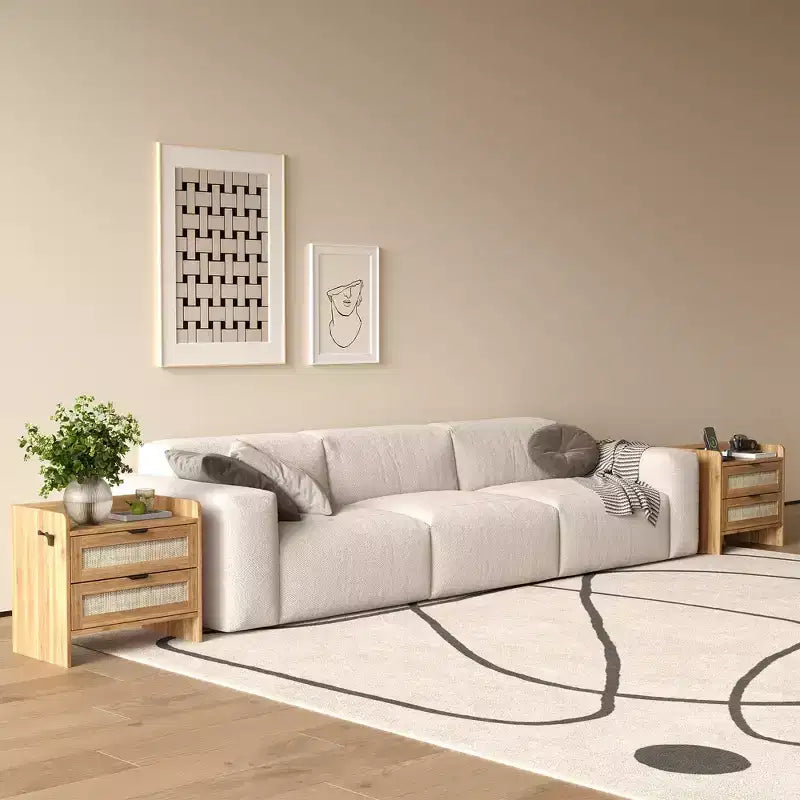 Rattan Nightstand Set of 2, Bedside Tables with Type-C Charging Station, Boho Night Stands with 2 Rattan-Style Drawers, End Tables for Bedroom