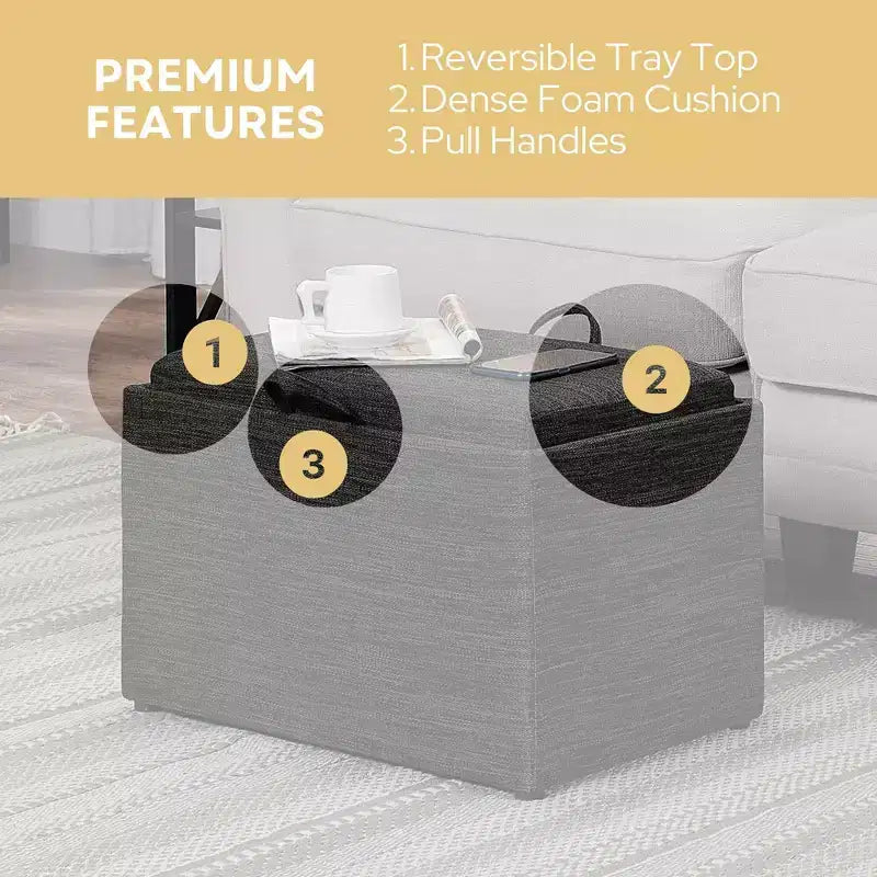 HomeStock Comfort Accent Storage Ottoman with Reversible Tray