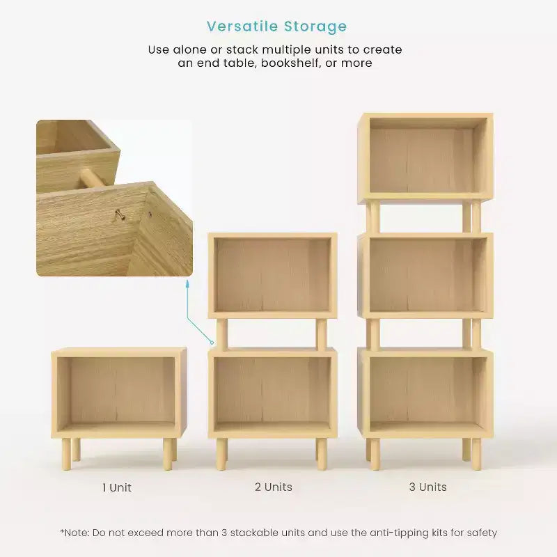 Home Zone Living Stackable Storage Cube End Table with Customizable Door and Shelf Options