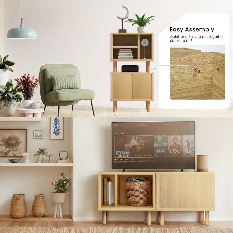 Home Zone Living Stackable Storage Cube End Table with Customizable Door and Shelf Options