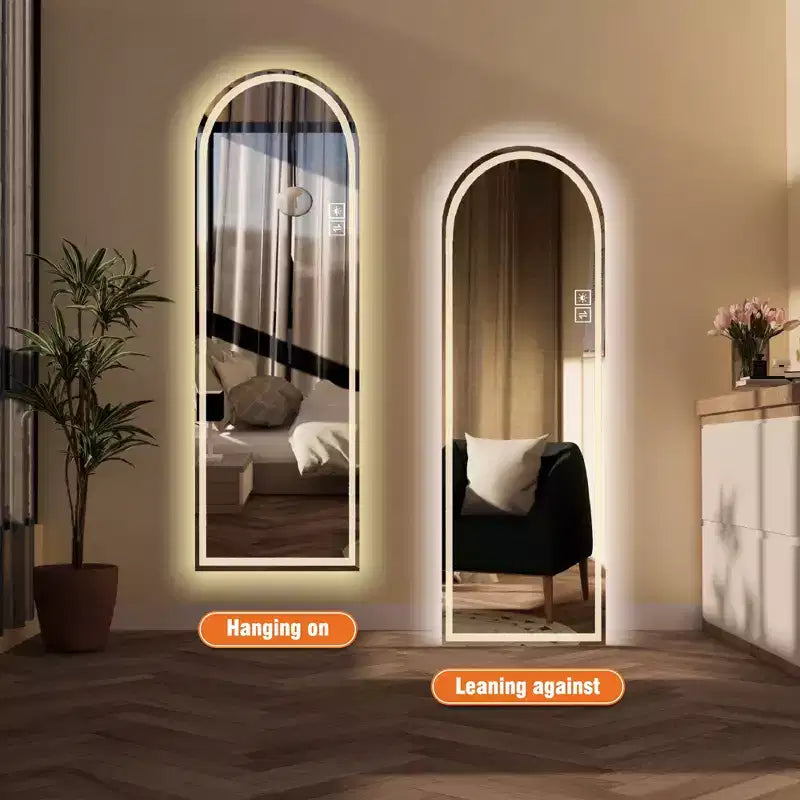 GDFStudio Astra Modern 65H Arched LED Full Length Mirror with Adjustable Light Modes