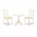 3-Piece Linen White Finish Solid Wood Top - Round Dining Room Set - Seats 4