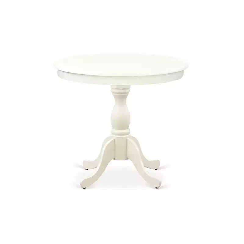 3-Piece Linen White Finish Solid Wood Top - Round Dining Room Set - Seats 4