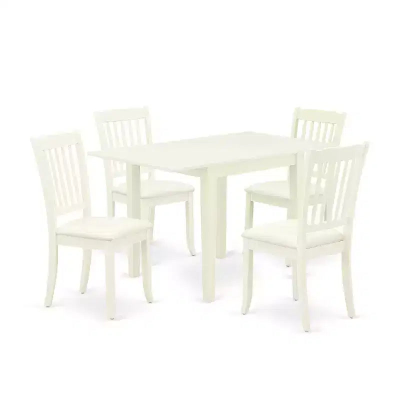 HomeStock 5-Pc Linen White Finish Solid Wood Top - Dining Room Set - Seats 4