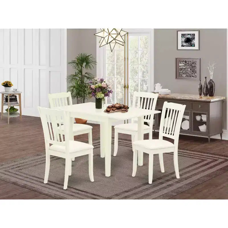 HomeStock 5-Pc Linen White Finish Solid Wood Top - Dining Room Set - Seats 4