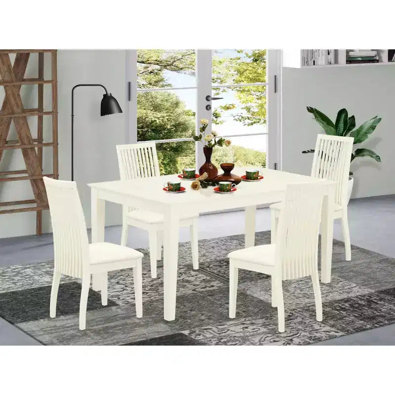 5-Piece Linen White Finish Solid Wood Top - Dining Room Set - Seats-4