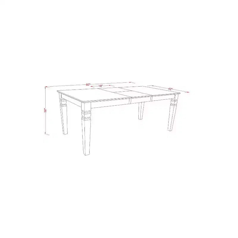 5 Piece Dinette Set - Rectangle Table with Leaf & 4 Chairs - 42x60 Inch - Linen White