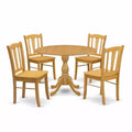 HomeStock 5-Piece Natural Oak Finish Solid Wood Top Dining table with 4 Chairs with Drop Leaf Slat Back