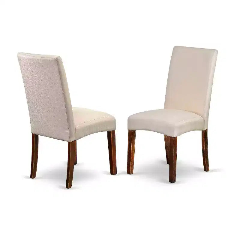 Boho Kitchen Table Set 5pc Round 42 Table w/ Drop Leaves & 4 Cream Linen Chairs