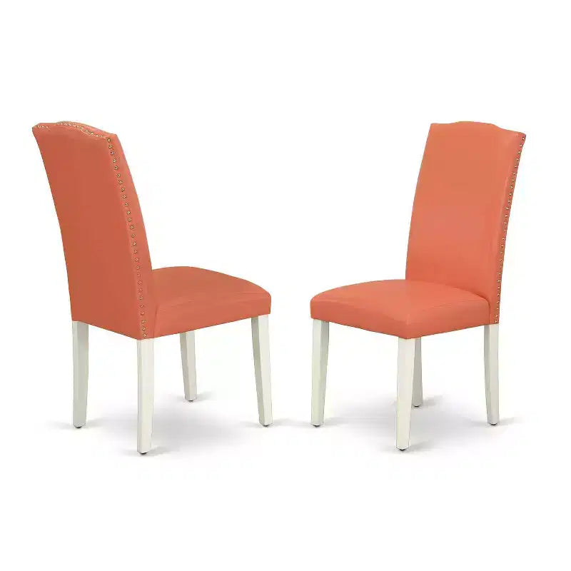 Square Dining Set Pink Flamingo 36 Inch Table & 2 Parsons Chairs Linen White Legs PU Leather