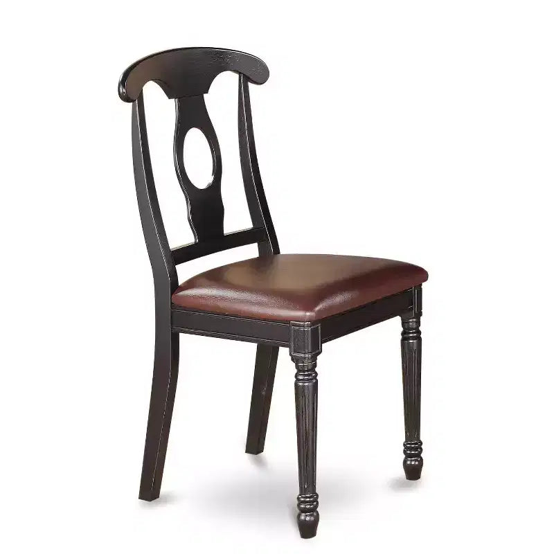 Kitchen Table Chair Set 7-Piece - Rectangular Dining Table with 6 Chairs - Faux Leather Seats - Black Finish