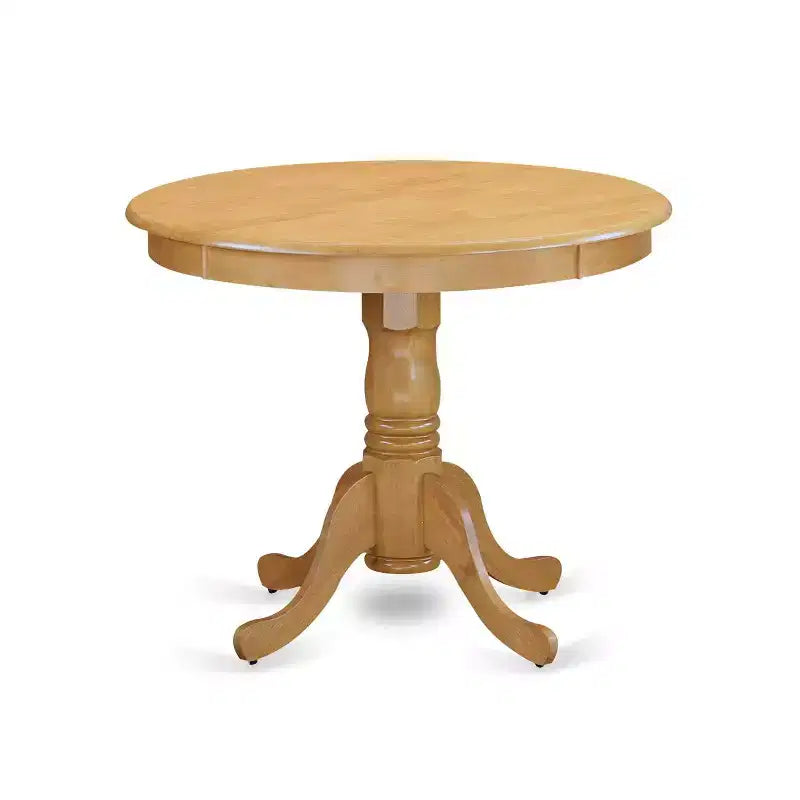 Round Dining Table Set 5pc - 36 Table & 4 Chairs - Rustic Oak Finish - Linen Fabric Dark Khaki