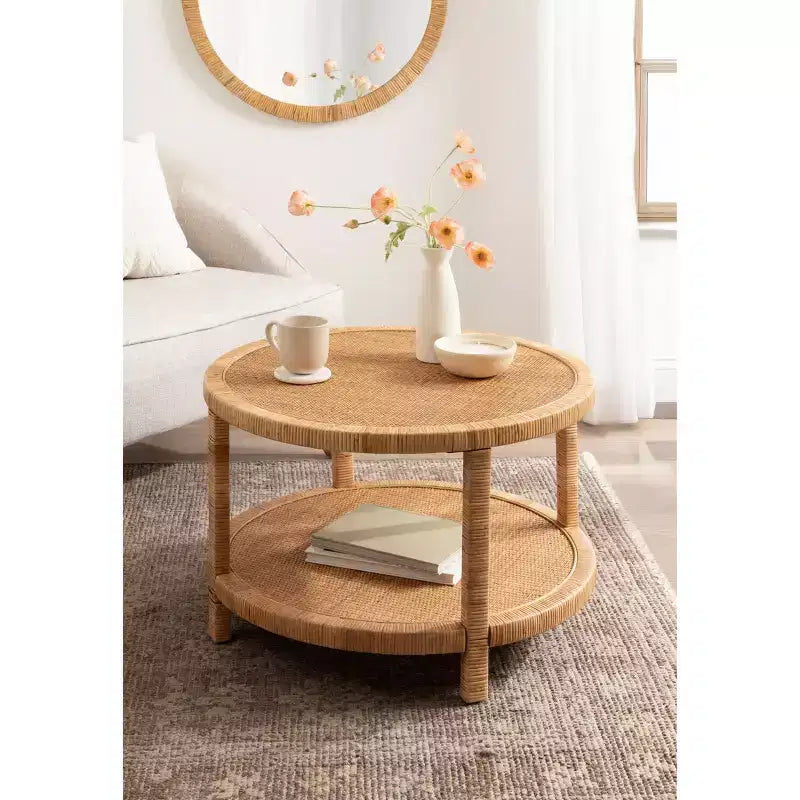 Kate and Laurel Rafina Rattan Round Coffee Table, 28x28x18, Natural