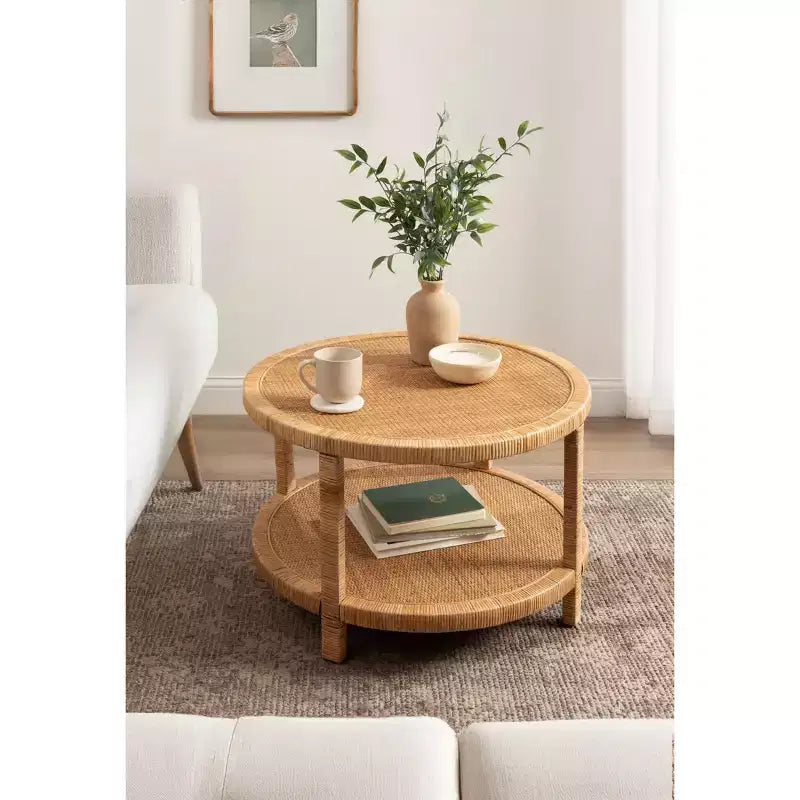 Kate and Laurel Rafina Rattan Round Coffee Table, 28x28x18, Natural