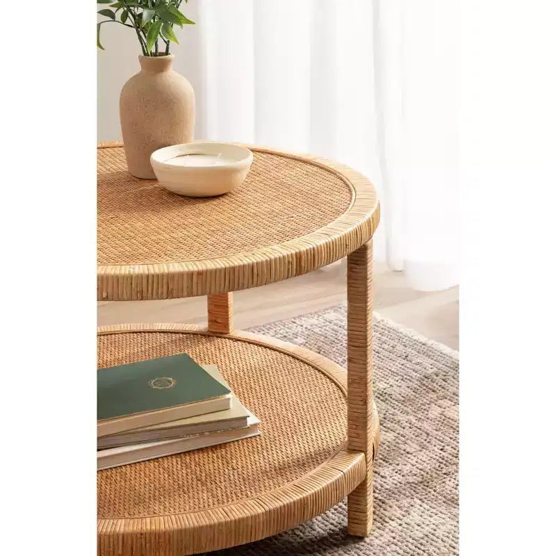Kate and Laurel Rafina Rattan Round Coffee Table, 28x28x18, Natural