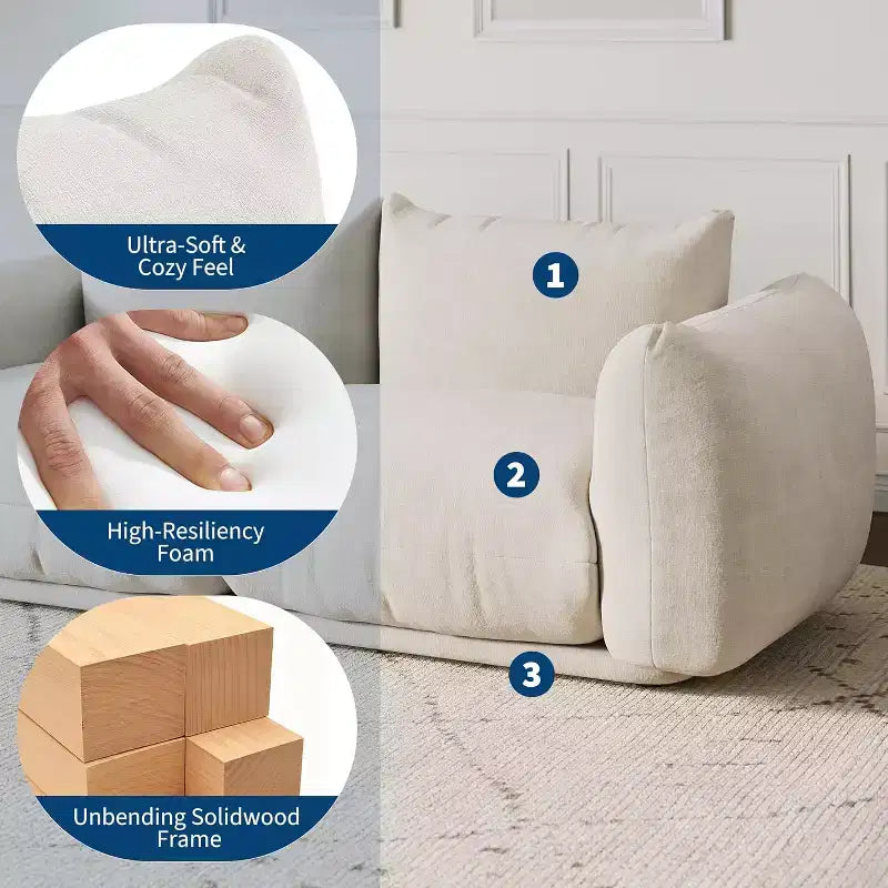 Oversized Cloud Couch Sectional: U-Shape Modular Sofa in Chenille, Deep Boneless Seat Design