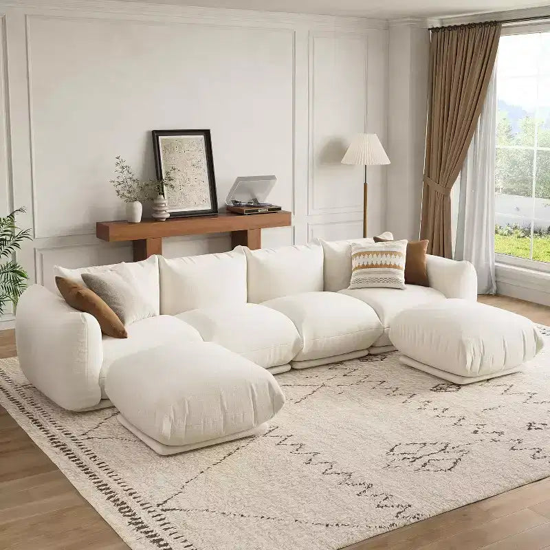 Oversized Cloud Couch Sectional: U-Shape Modular Sofa in Chenille, Deep Boneless Seat Design