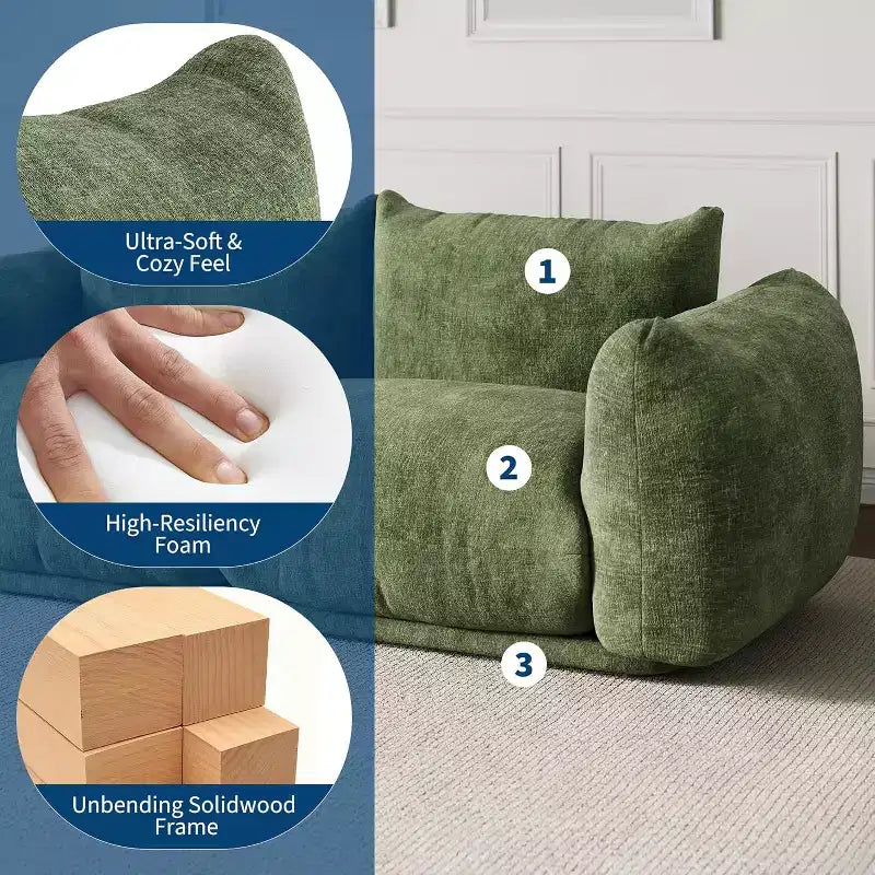Oversized Cloud Couch Sectional: U-Shape Modular Sofa in Chenille, Deep Boneless Seat Design