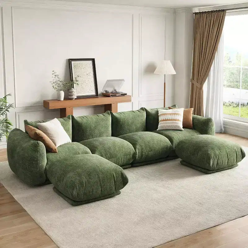 Oversized Cloud Couch Sectional: U-Shape Modular Sofa in Chenille, Deep Boneless Seat Design