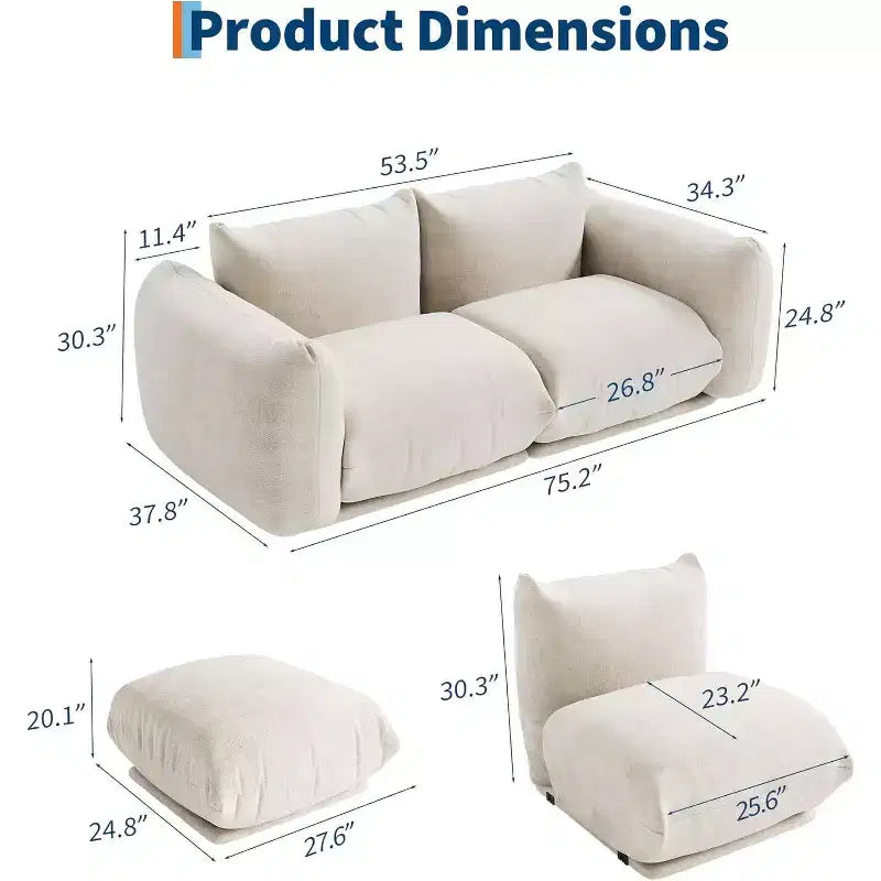 Oversized Cloud Couch Sectional: U-Shape Modular Sofa in Chenille, Deep Boneless Seat Design