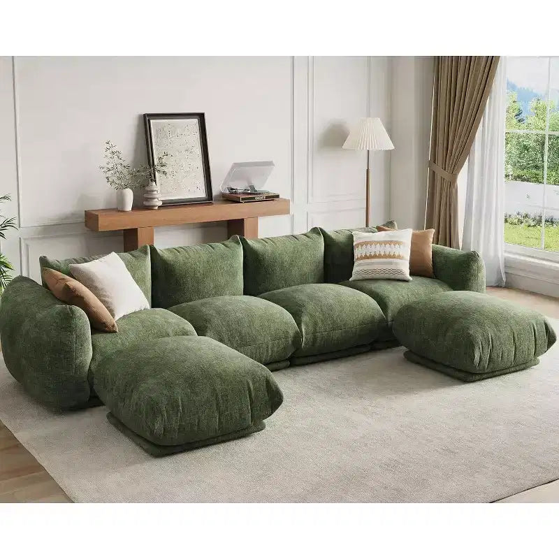 Oversized Cloud Couch Sectional: U-Shape Modular Sofa in Chenille, Deep Boneless Seat Design