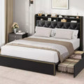 Acekool Upholstered Platform Bed Frame with 2-Tier Storage Headboard and 4 Drawers, Black Velvet