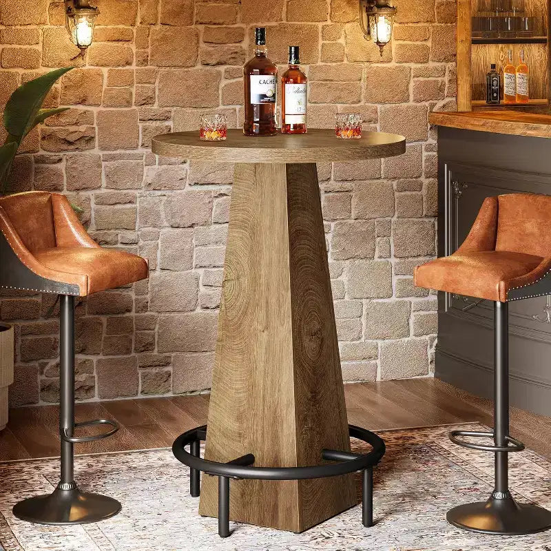 Lantine Bar Table, 37.4 High Round Pub Table for Small Bars, Dining Room, Kitchen, Wood Color (Only Table)